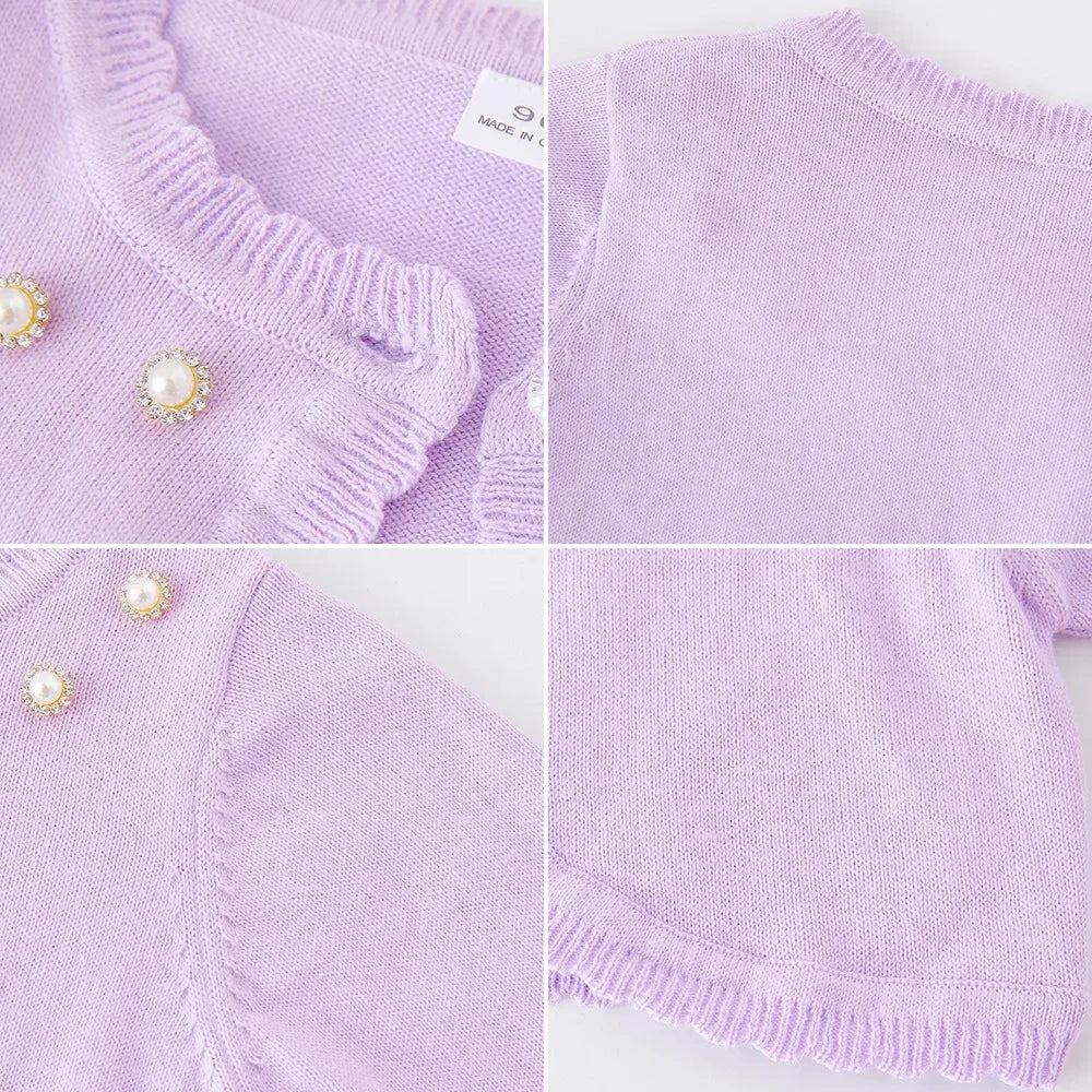 2025 2-14 years old Purple girls Cardigan Thin Spring Children's knit sweater 3 4 6 8 10 12 14 year old children's clothing