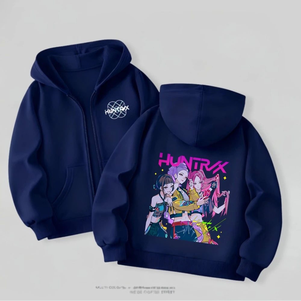 Kpop Demon Hunters Girls Hooded Jacket Spring New Kids Clothing Casual Cartoon Outerwear Children's Clothes Fashion Coats Thin