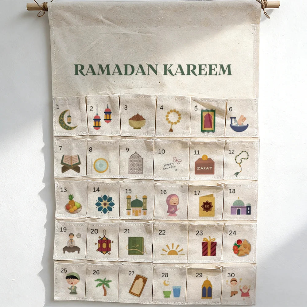 Ramadan Kareem Countdown Calendar with 30 Pockets Eid Mubarak Gifts Ramadan Decorations 2026 Muslim Families Children's Gift
