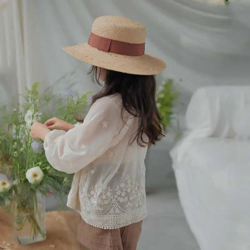 Coat Kid Girl 2025 Summer New Thin Sun-protective Clothing Floral Embroidered Cardigan Sweet Fashion Pastorale Casual