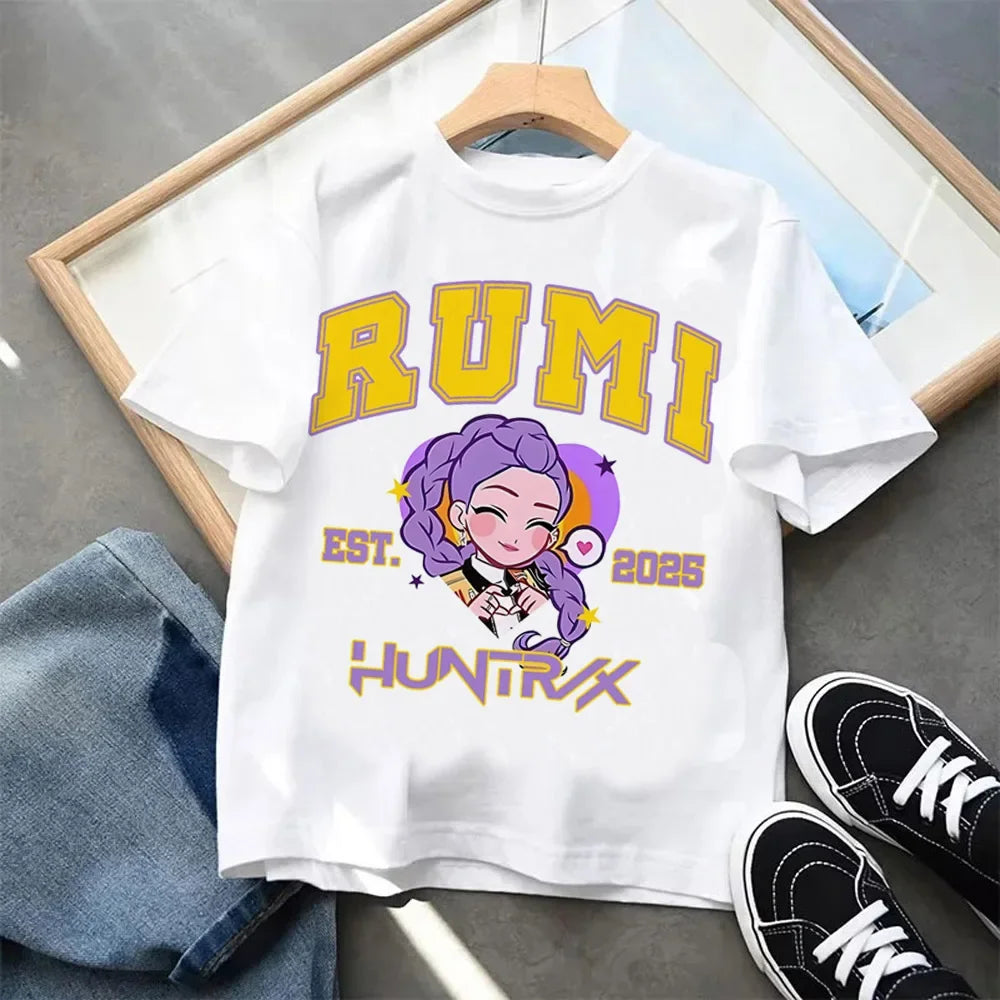 Summer Kpop Demon Hunters Children's Clothing Short Sleeve T-shirt Kpop Demon Hunters Tiger Harajuku Tshirt for Boys Girls Gift