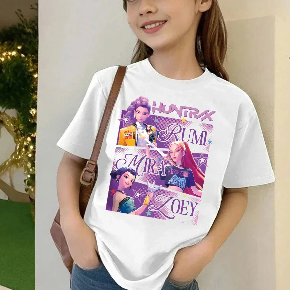 Kpop Demon Hunters Kids T-Shirt Short Sleeve Saja Harajuku Style Cute Unisex Kdis Top for Boys And Girls