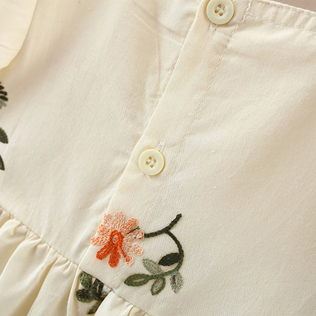 Summer New Girl's Dress Cute Bubble Sleeves Embroidered Cotton Skirt Comfortable Children's Clothing Suitable for 0-3 Years Old