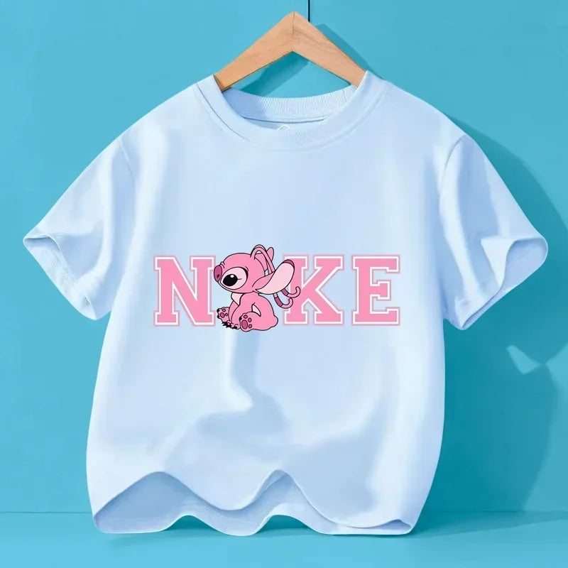 Disney Y2K Stitch the Trucksuit Kawaii Anime Cartoon Baby Girl Boy Fashion T-Shirt Children's Brand Tops