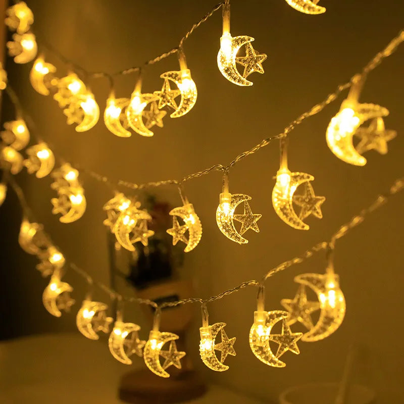 1.5M 10LED Moon Star Eid Mubarak String Light Ramadan Decorations for Home 2026 Ramadan Kareem Islamic Muslim Party Eid Al Adha
