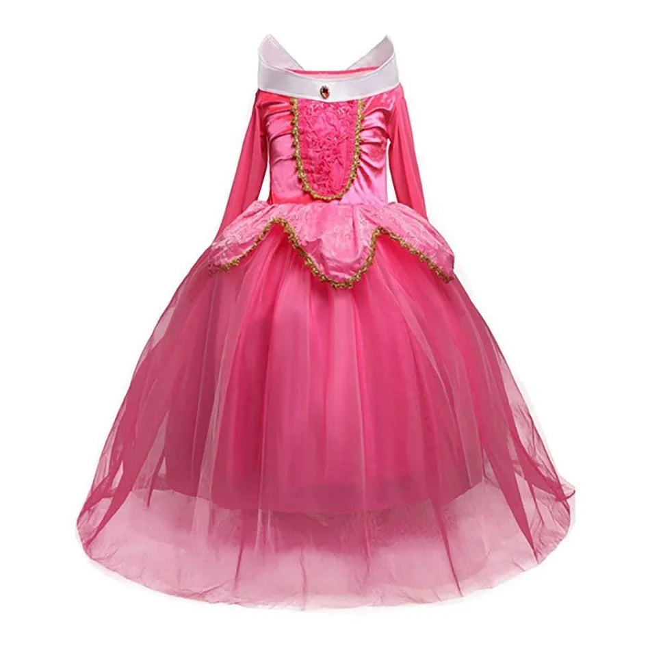 Princess Dress for Girls Elsa Anna Cosplay Costume Kids Jasmine Belle Cinderella Aurora Halloween Christmas Party Elegant Dress