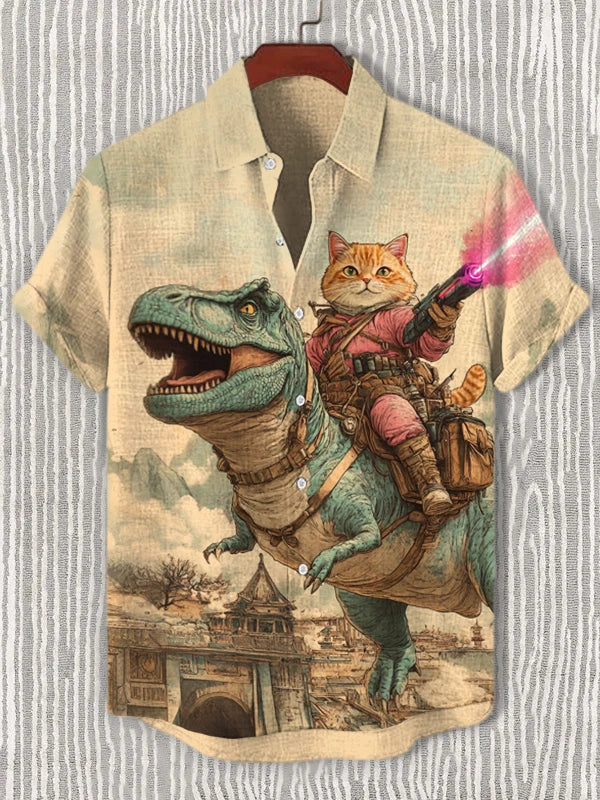 Men's Cat Graphics Shirts Short Sleeved Button Down Lapel Shirt For Summer Oversized Tops Vacation Casual Hawaiian Shirts