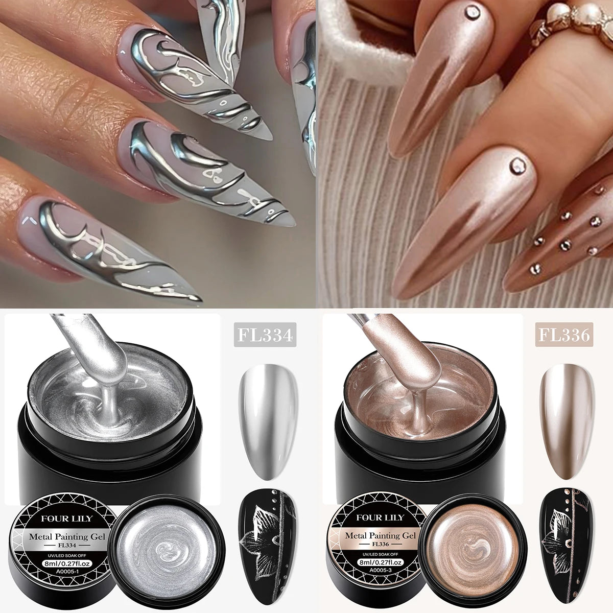 2/3pc Metal Painting Nail Gel Polish Set Gold Silver DIY Nail Art Supplies Varnish Semi Permanent UV/LED Manicure Gel Design