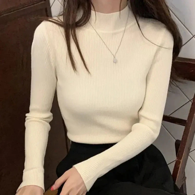 Korean Slim Mock-Neck Knit Sweater