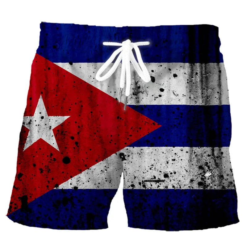 Retro 3D Printed Cuban Flag Beach Shorts Men Summer Casual Street Cube Pattern Short Pants Summer Quick Dry Surf Board Shorts