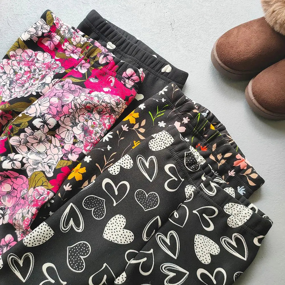 Autumn Winter Print Flowers Thick Warm Kids Toddler Baby Girls Leggings Children's Pants