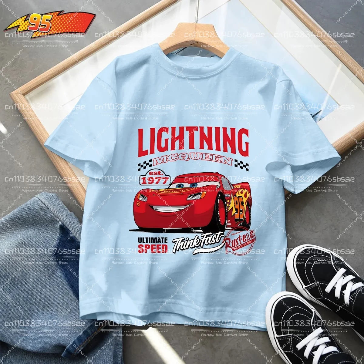 2025 Disney Summer Kids T-shirt Short Sleeve Top Cartoon Cars Pixar Lightning McQueen Printed Boys Clothes Baby Tops 4-10 Years