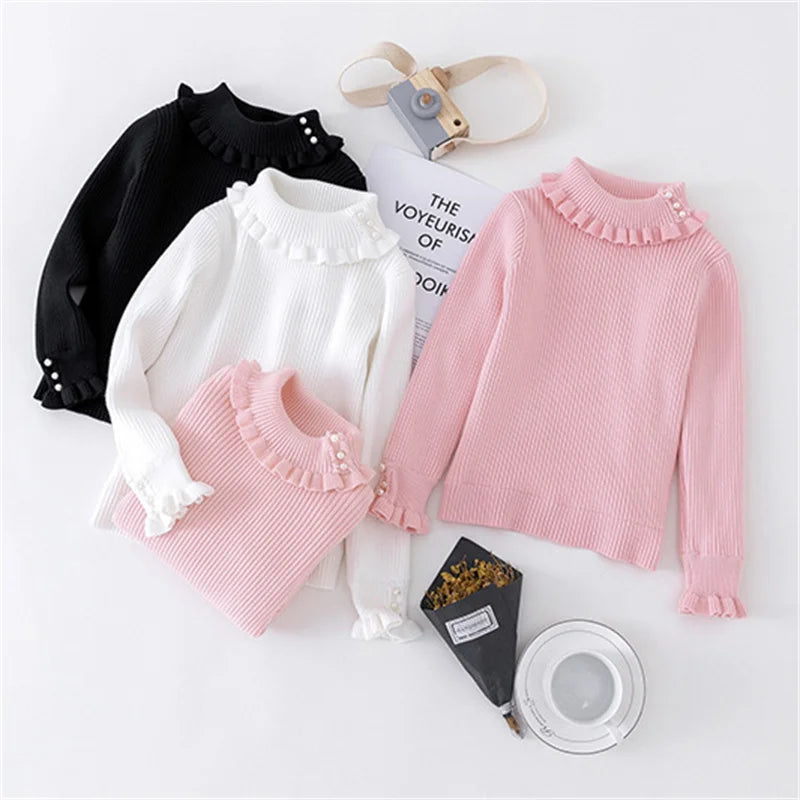 Girls Thickened Sweater Children's Winter Knitted Jumper Kids Fashion Solid Sweaters Teenager Autumn Thickened Clothes 3-12Y