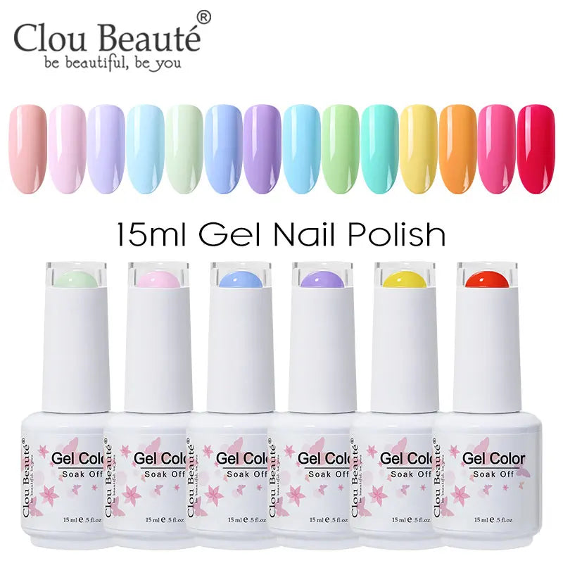 Clou Beaute 56 Colors Gel Nail Polish Pastal Pink Green Lavender UV Nail Gel Soak Off UV Varnish Macaron Gel Paint 15ml Nail Art