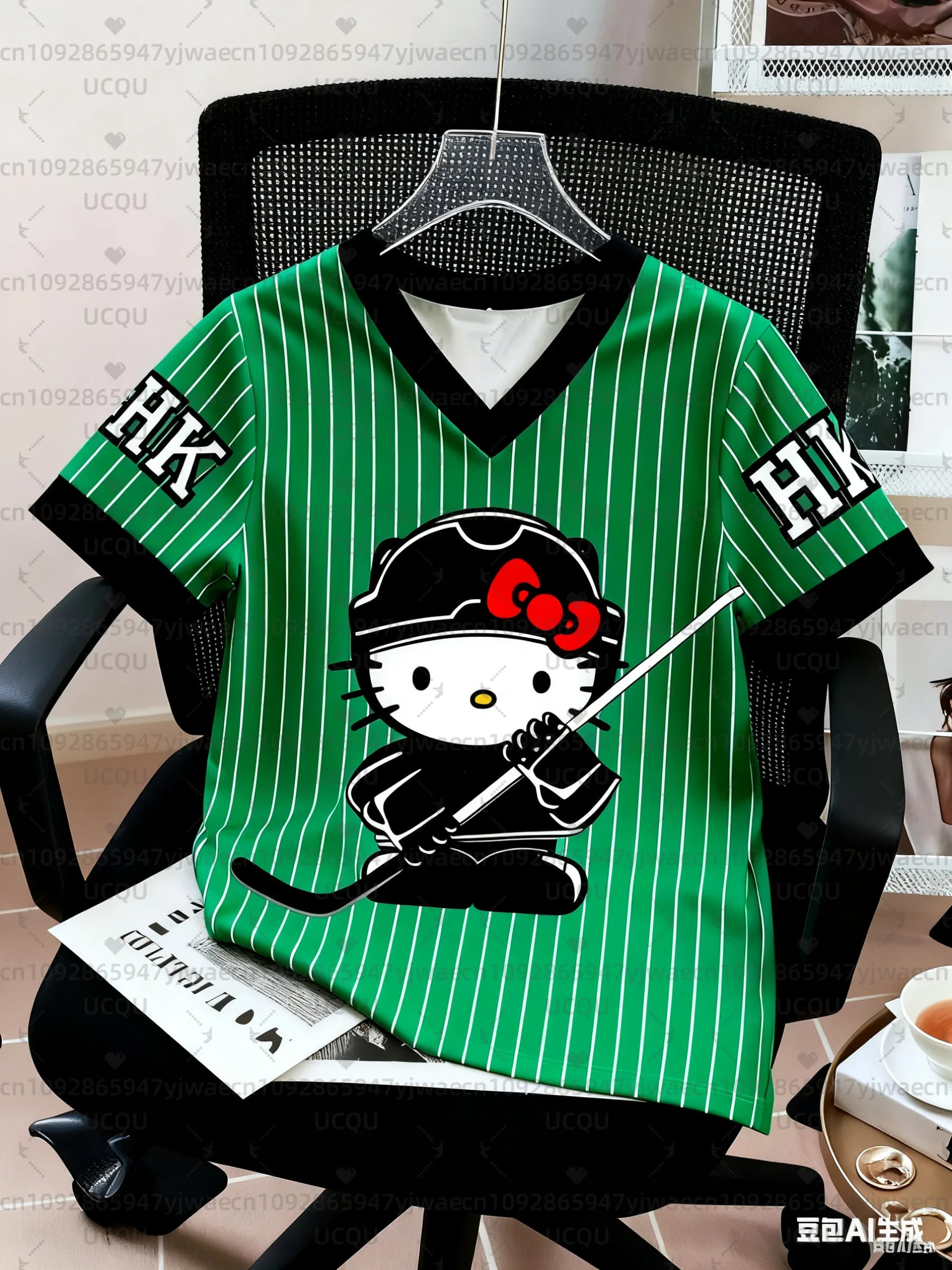 Kids Fashion Women's Boy Girls' Hello Kitty Ice Hockey T-shirt Pink V-Neck Top Graphic Plus Size Short Sleeve Men's T-shirt