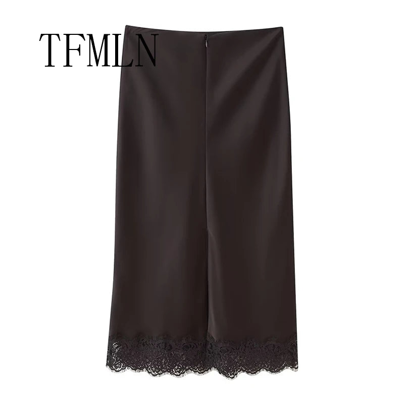 Women’s Satin Lace Long Wrap Skirt