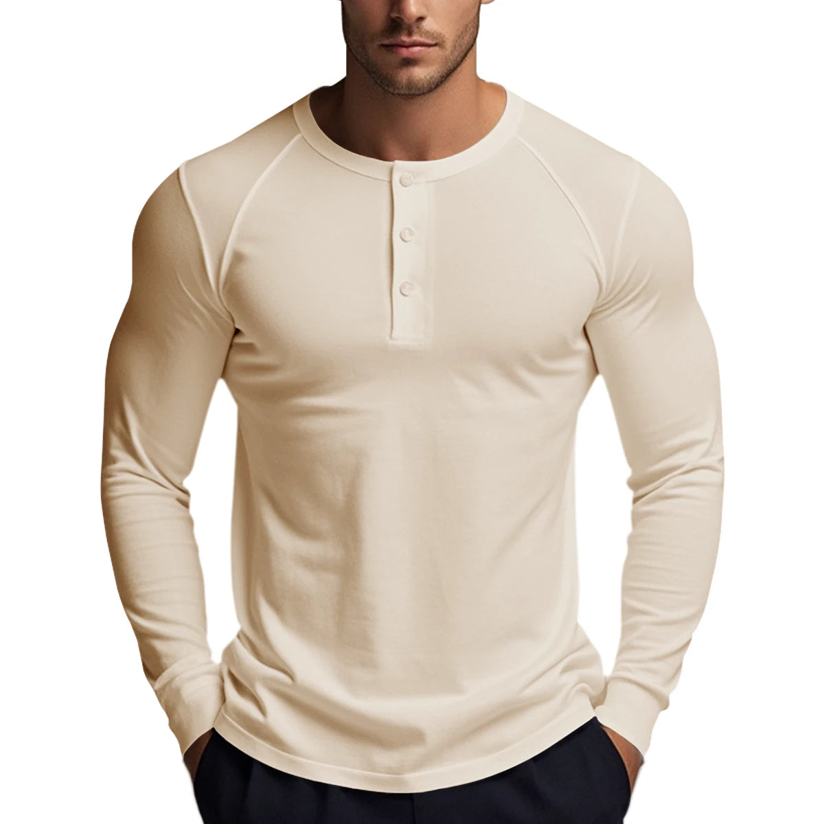 Men's Long Sleeve Button Down T-Shirts Autumn Henley Collar Casual High Quality Crew Neck Mens T Shirts