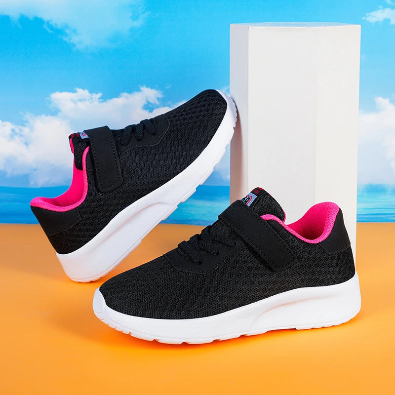 Boys' Breathable Running Shoes Lightweight Girls' Sports Shoes Seasonal Outdoor Children's Black Mesh Breathable Casual Shoes