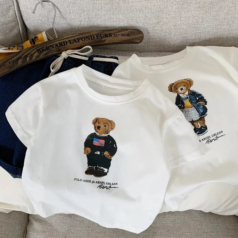 Children T-shirt With Added Sugar Summer New Product for Boys Girls Cartoon Teddy Bear Short Sleeved T Baby Cute Pattern