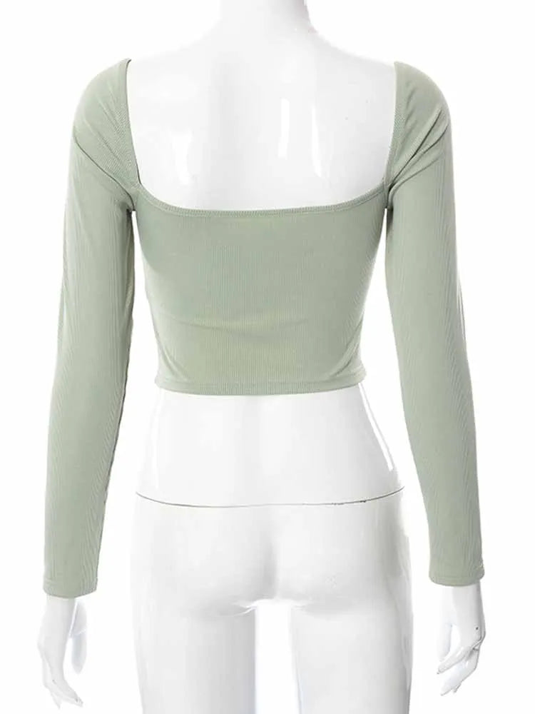 Spring/Fall Women’s Hollow-Out V-Neck Crop Top