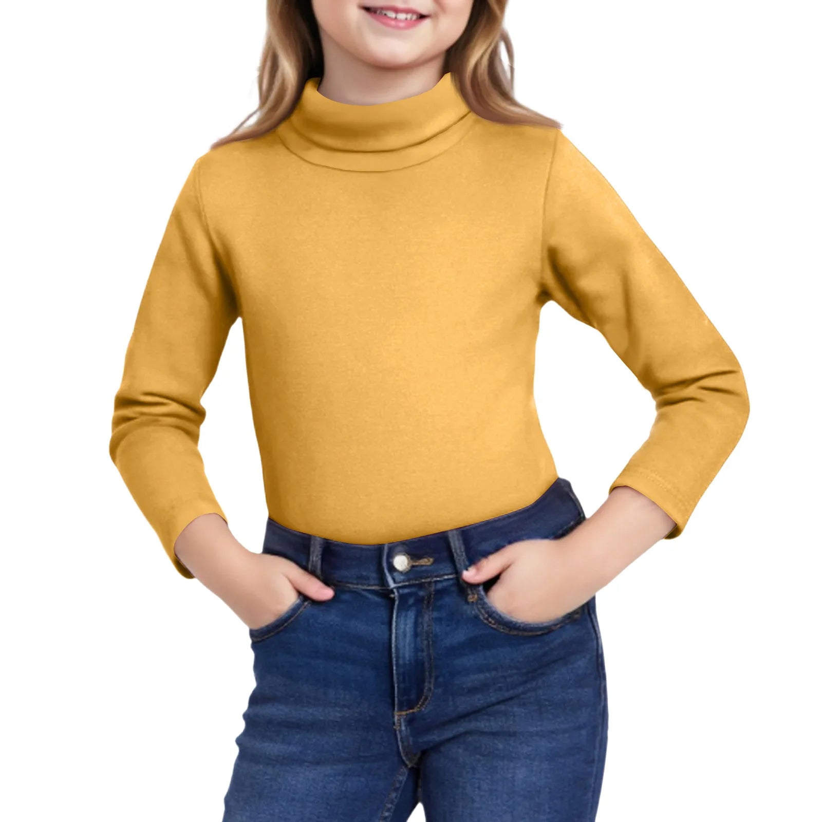 Girls Cute Tops High Neck Solid Long Sleeve Round Neck Pullover Party Birthday School Sweaters Fall/Winter Turtleneck Sweater