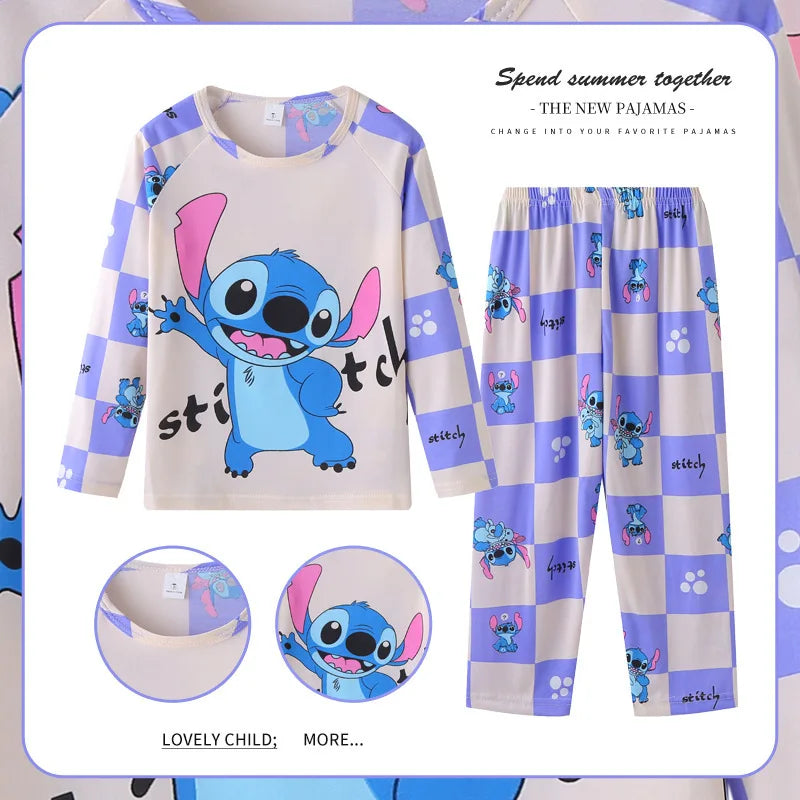 Stitch Boys and Girls Pajamas Minnie Pijama Stitch Niña Autumn Winter Soft Kids Pjs Girls Pajamas Mickey Mouse Homewear