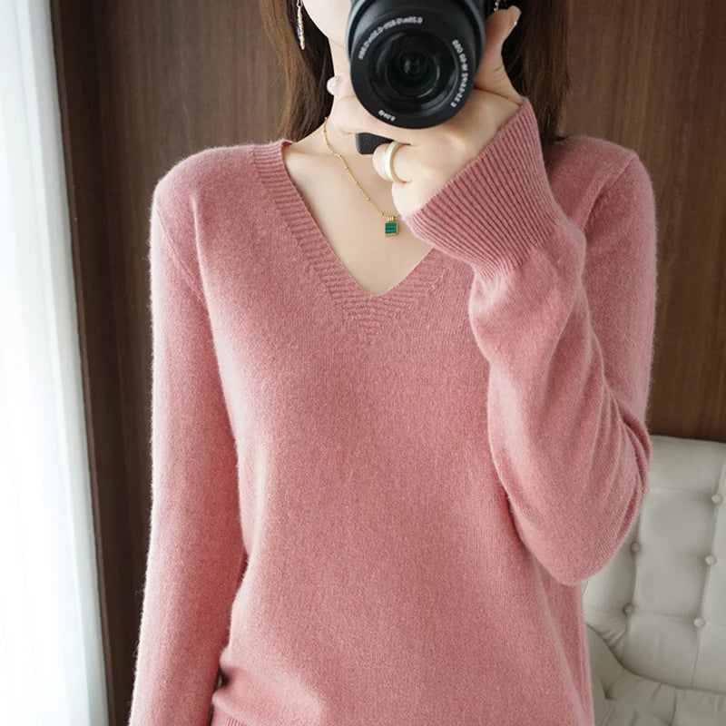 Cashmere V-Neck Lace Knit Sweater