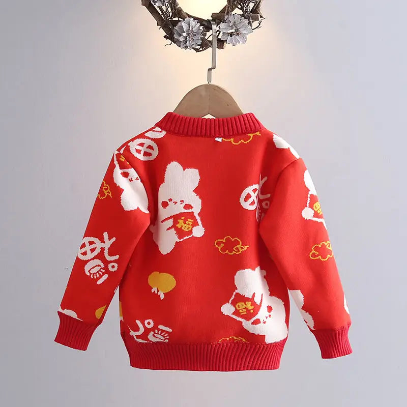 Girls' Sweater Autumn/Winter New Thickened Fashion Children's Knitted Sweater Girls' Top Sweet and Cute