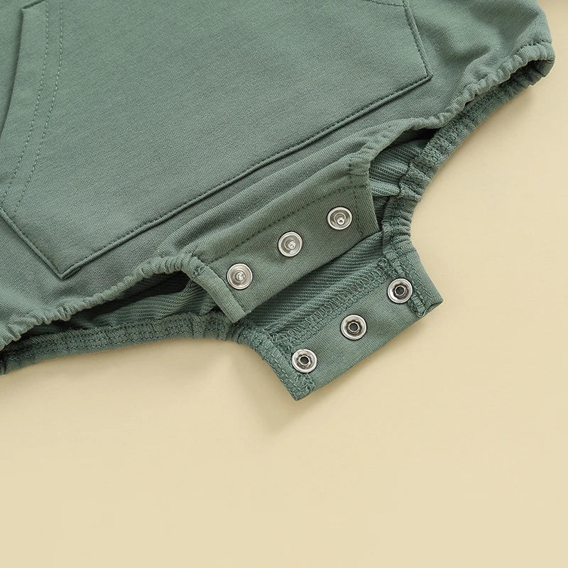 0-24months Baby Hooded Romper Long Sleeve Front Pocket Solid Color Bodysuit For Newborn Boys And Girls Spring Autumn Playsuit