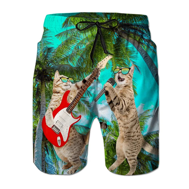 Funny Dinosaur Cat Graphics Beach Shorts Men 3D Print Animal Surfing Board Shorts Summer Hawaiian Swim Trunks Cool Ice Shorts