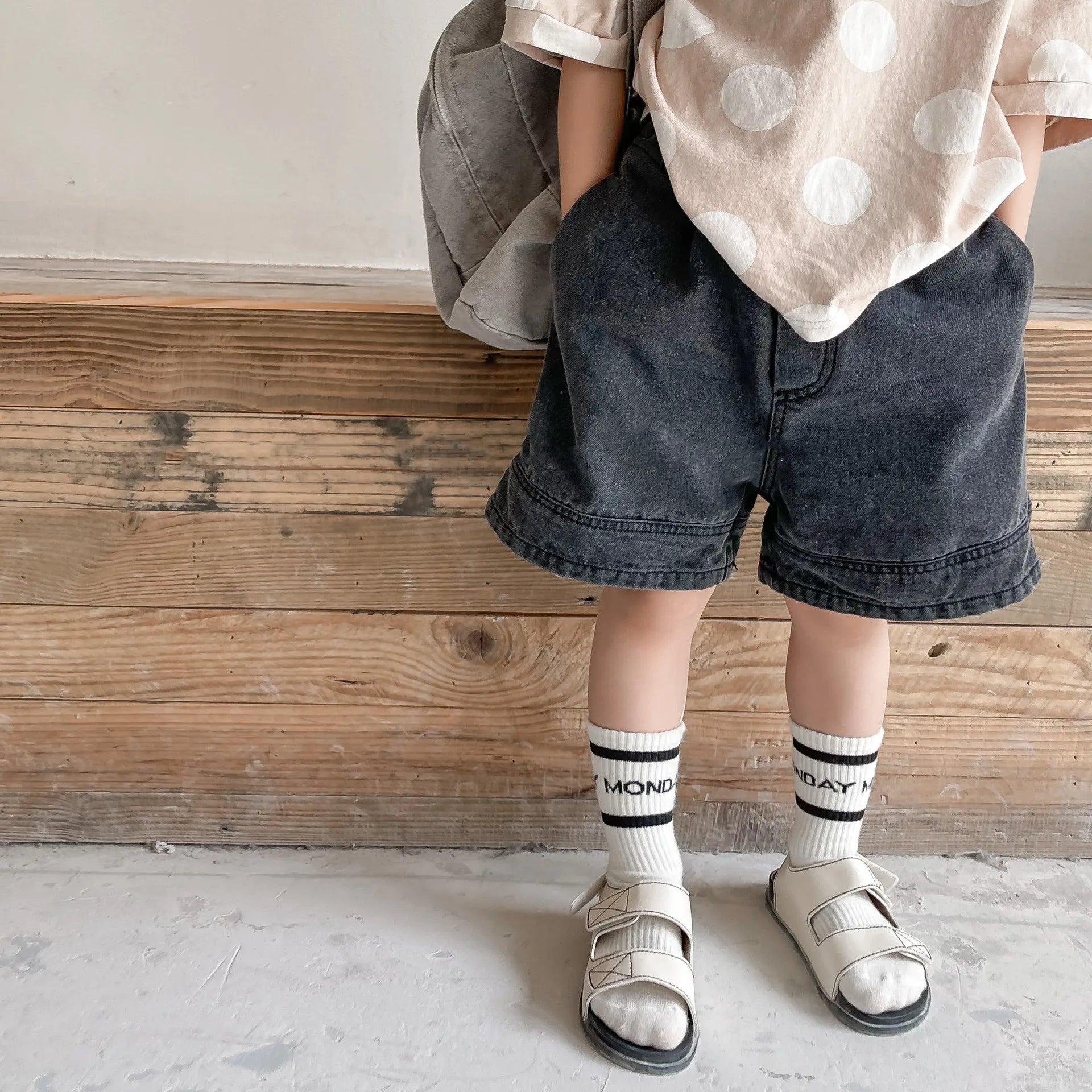 2119B-1 Baby Summer Denim Shorts Boys and Girls Patched Solid Color Short Pants for Kids Toddlers Korean Pants