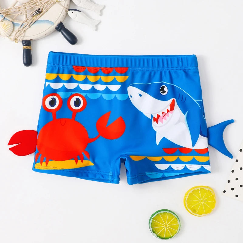 Boys Beach Trunks Toddler Boy Cartoon Crab And Shark Graphic Swim Shorts Wth Hat 2pcs Set For Swimming Beach Kids Summer Clothes
