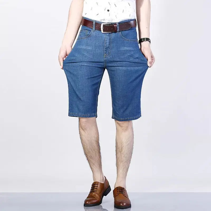 Summer Men's Denim Shorts Thin, Breathable, Loose, Business Pentagram Pants Fashionable and Comfortable Straight Shorts Blue