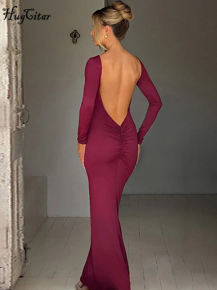 Hugcitar Spring Backless Bodycon Maxi Dress
