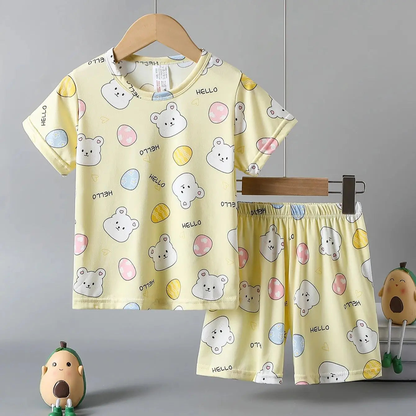 2-Pcs Children's Casual Cute Home Service Suit Boy Casual Joker Bear Print Short Sleeve Girl Comfortable Joker Sweet Shorts Suit