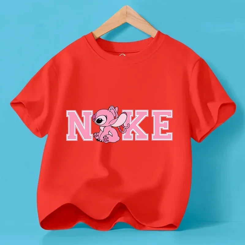 Disney Y2K Stitch the Trucksuit Kawaii Anime Cartoon Baby Girl Boy Fashion T-Shirt Children's Brand Tops