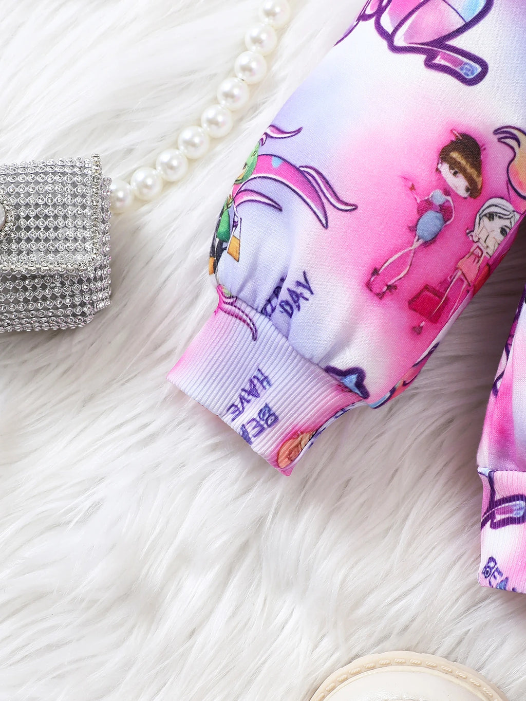 Girls' Casual Fashion Knitted Long-Sleeved Round-Neck Cartoon Print Sweatshirt Pullover