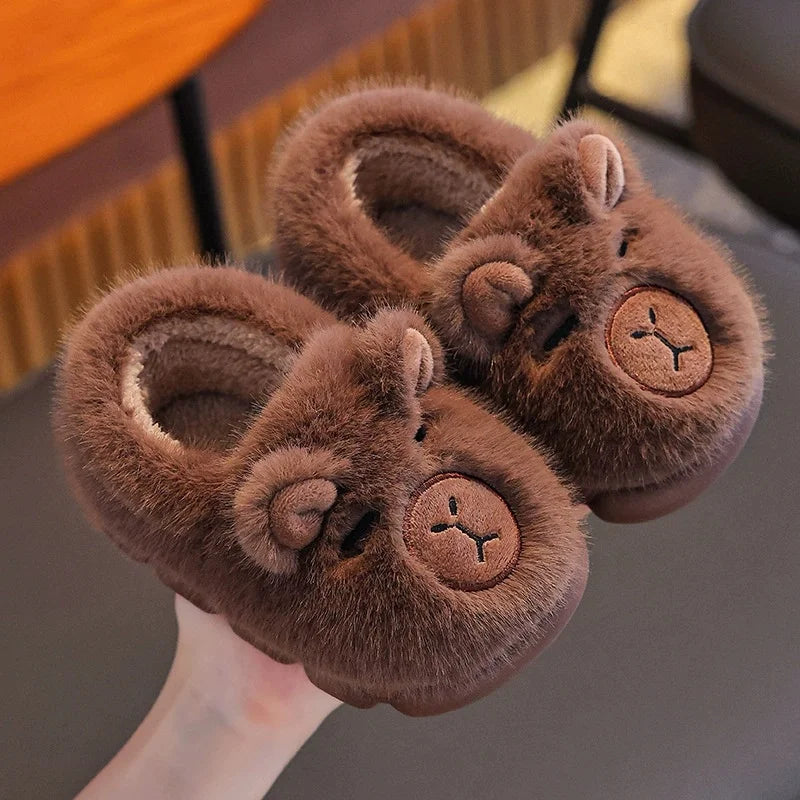 Autumn Winter Warm Cotton Slippers Cute Capybara Kids Slip-On Shoes Boys & Girls Soft Non-Slip Lightweight Youngsters Footwear