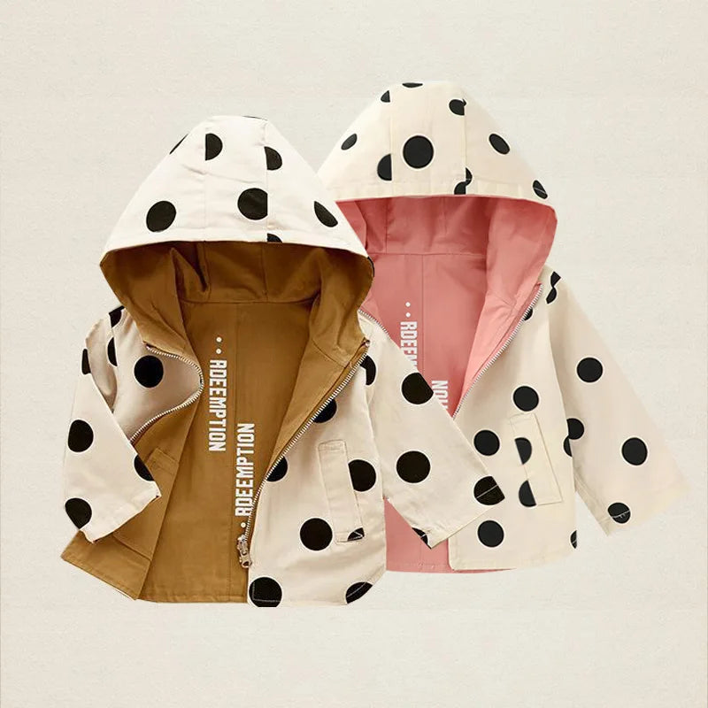 Toddler Girls Jacket For Spring Fashion 1 3 5 Yrs Girls Outdoor Windbreakers Polka Dot Print Double-sided Outerwear Jackets