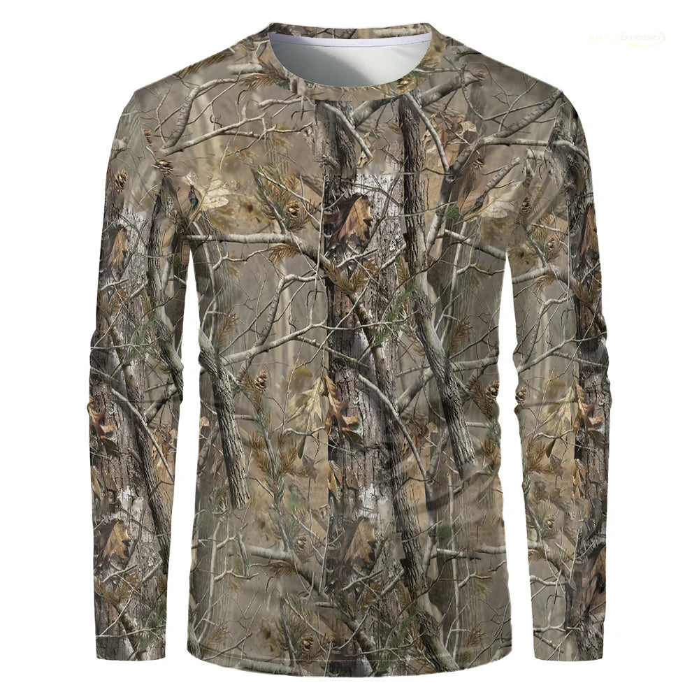 Camouflage Hunting T-Shirt Forest Print Men T Shirt Outdoor Sports Long Sleeve Trip Tactical Training Oversize Top Mens Clothing