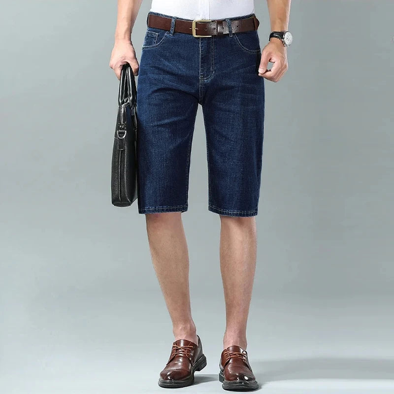 Summer Men business Denim Shorts Thin Straight Casual Short Jeans Male office Brand Clothing Black Blue short pants