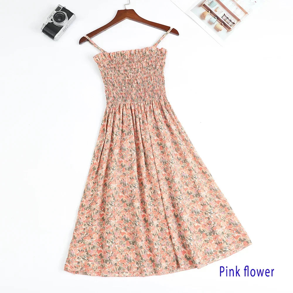 Summer Chiffon Camisole Sleeveless Dress Women Mini Dresses Fashion Elastic  Waist Casual Spaghetti Strap Dresses Vestidos Girls