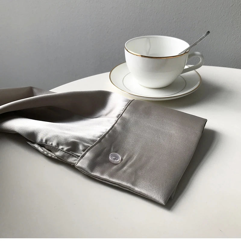 Spring Satin Button-Up Blouse for Women