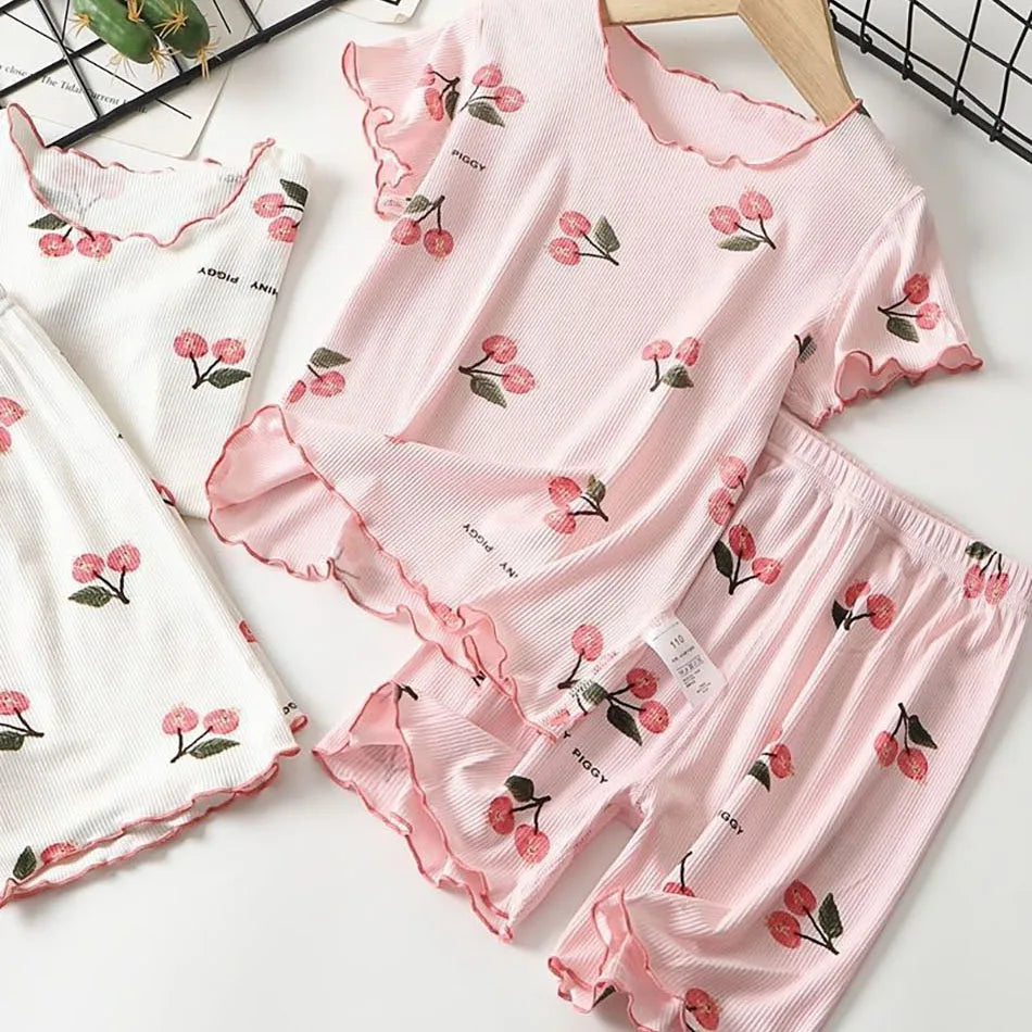 Girls Cherry Blossom Summer Pajama Set (1–8Y)