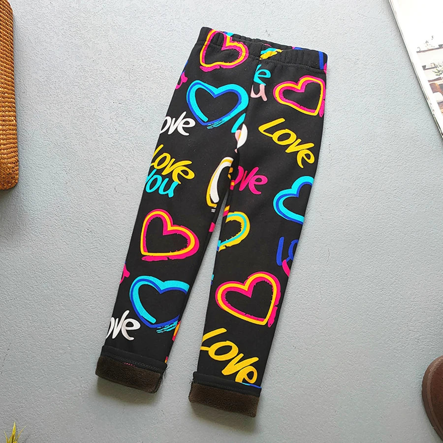 Autumn Winter Print Flowers Thick Warm Kids Toddler Baby Girls Leggings Children's Pants