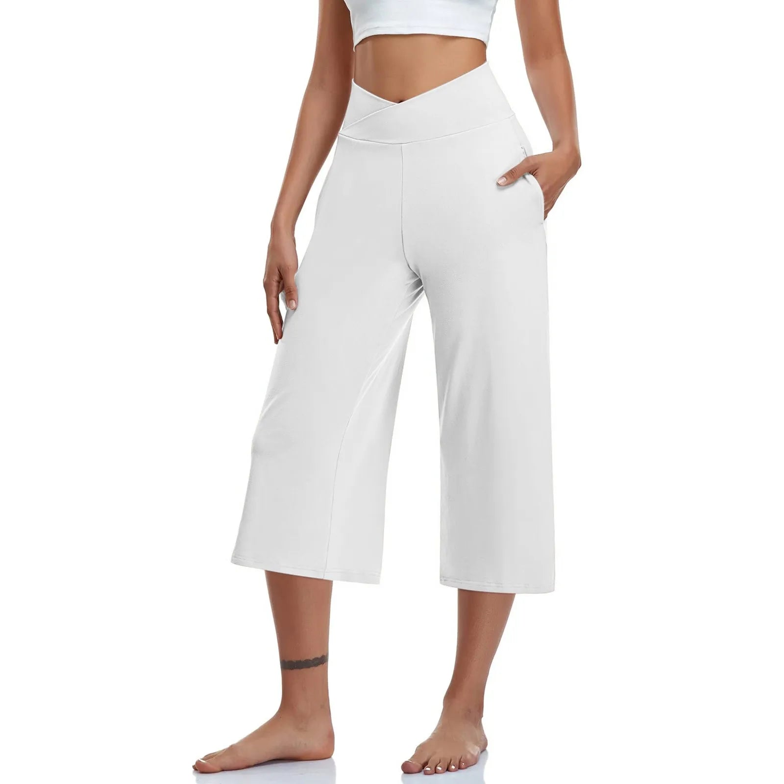 Summer Sports Pants Women'S Elastic High Waisted Casual Pants 3/4 Long Pants Solid Color Slim Fit Capris Yoga Pants Jogging Pant