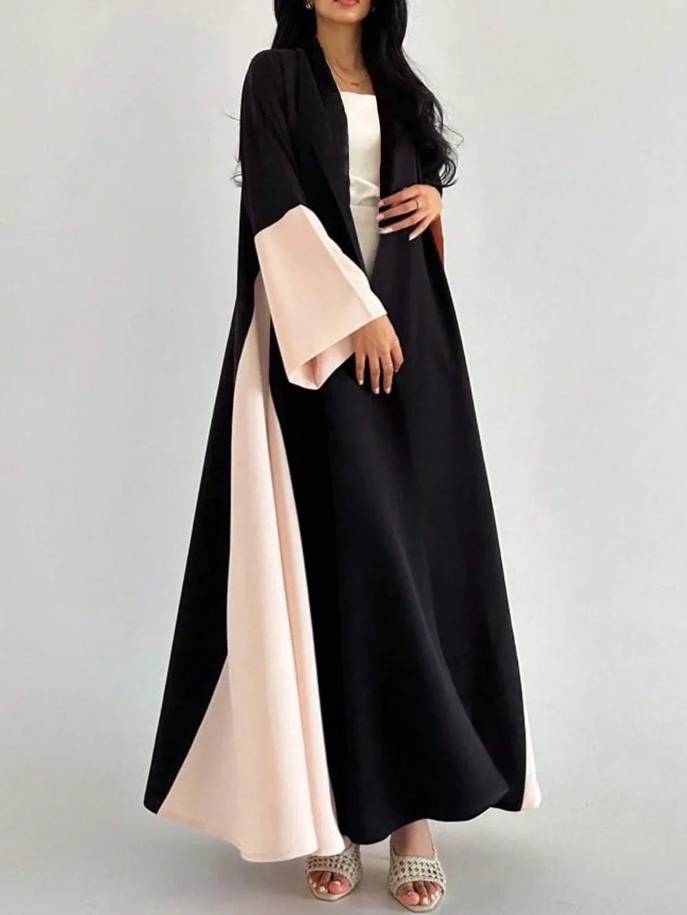 Middle-East Ethnic Clothing Loose Open Front Abaya Muslim Women Abayas Casual Kaftans Islamic Full Sleeve Maxi Dresses Jilbabs