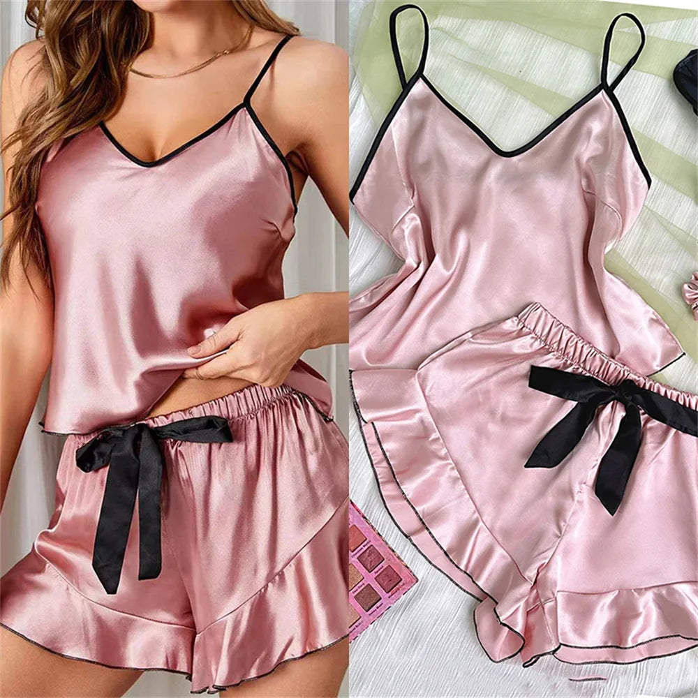 Elegant V-Neck Satin Homewear Set