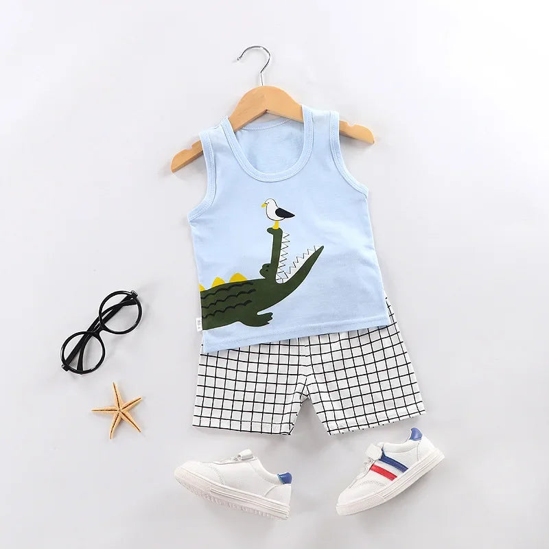 Mother Kids Clothes Baby Cotton Print  Children's Clothing T-shirt Vest Tops Shorts Sets Boys Girls Cute Breathable Summer