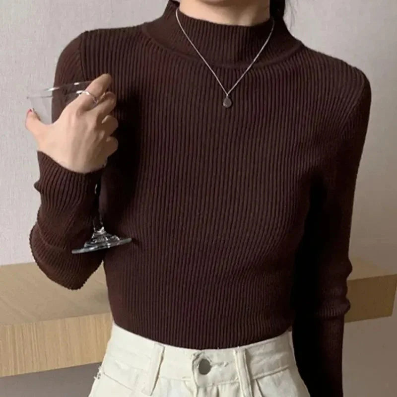Korean Slim Mock-Neck Knit Sweater